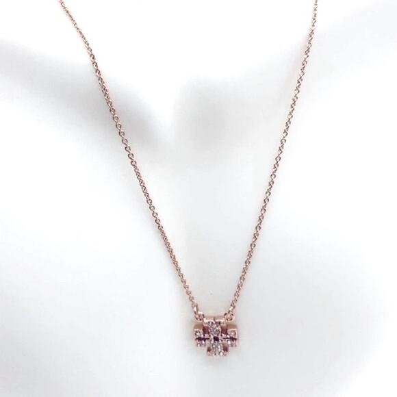 NWOT Tory Burch Rose Gold Logo Shape Pave Necklace - Picture 3 of 5